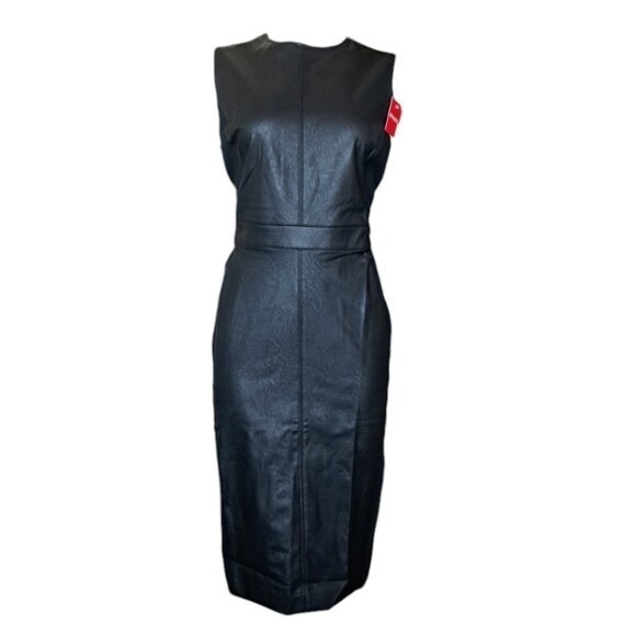 Spanx Luxe Black Faux Leather Dress Sleeveless Sheath S Bodycon Goth Party Biker - Picture 3 of 16